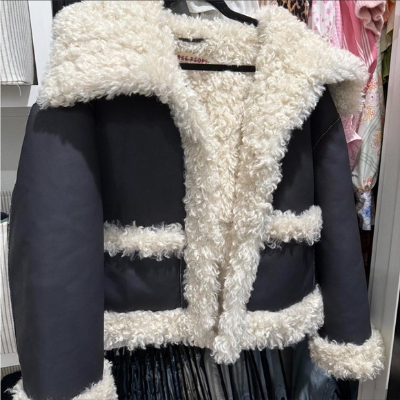 Free People Jackets & Blazers - Free People Black and Cream Teddy Jacket